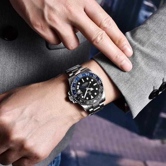 Dual Time Zone Chronograph Watch with Sapphire Glass