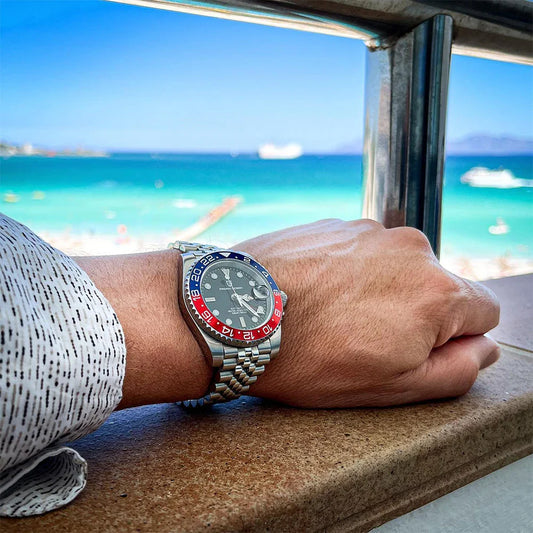 Dual Time Zone Chronograph Watch with Sapphire Glass
