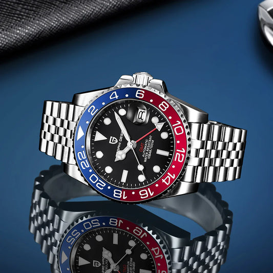 Dual Time Zone Chronograph Watch with Sapphire Glass