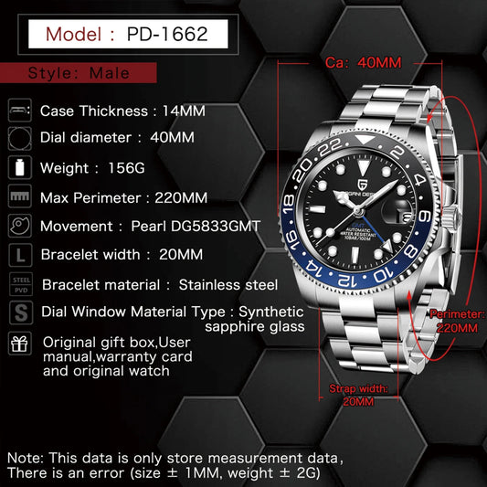 Dual Time Zone Chronograph Watch with Sapphire Glass