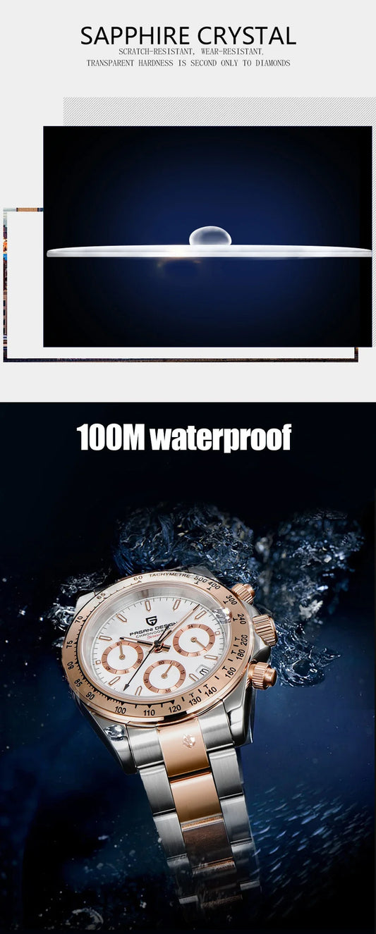 Elegant Stainless Steel Sports Watch with Sapphire Crystal