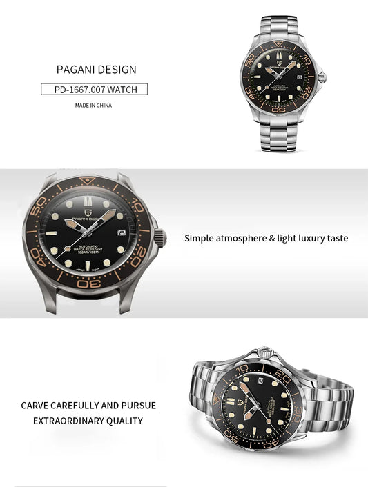 Men's Self-Winding Luxury Dive Watch with Super Luminous Dial
