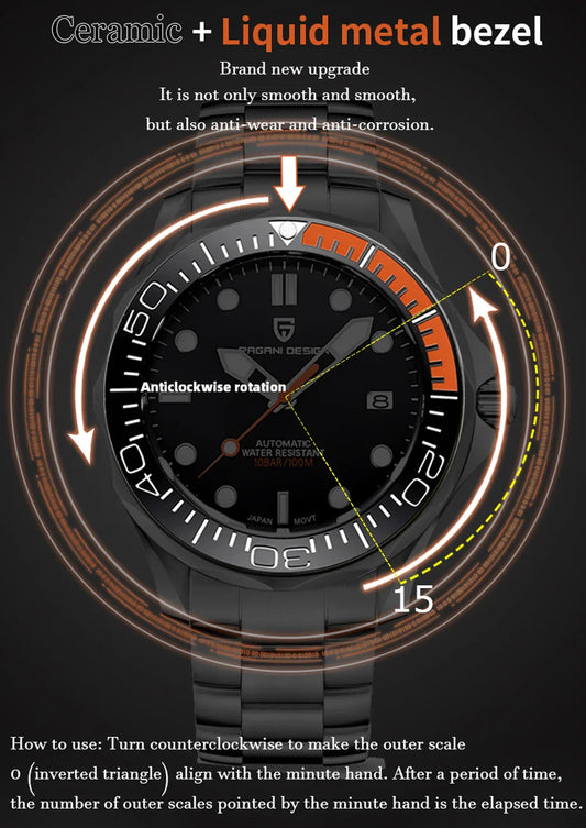 Men's Self-Winding Luxury Dive Watch with Super Luminous Dial