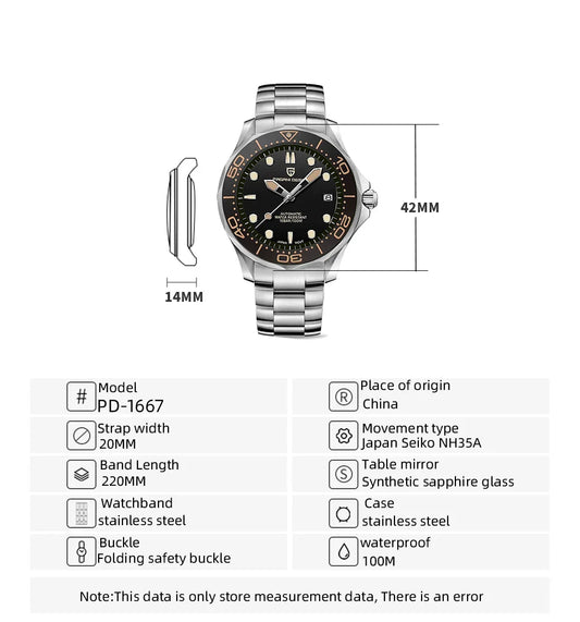 Men's Self-Winding Luxury Dive Watch with Super Luminous Dial