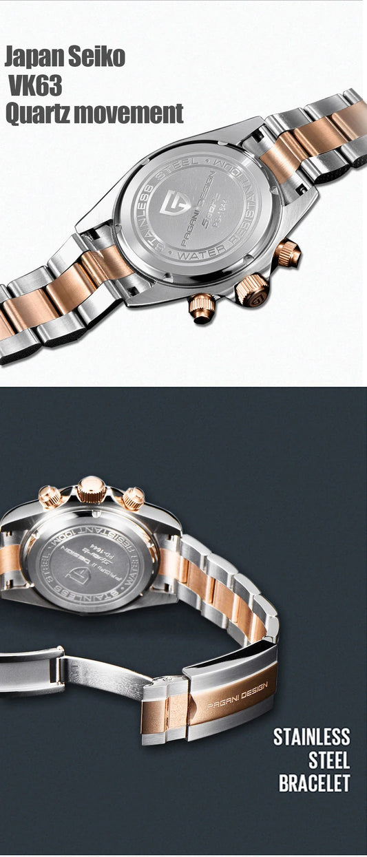 Elegant Stainless Steel Sports Watch with Sapphire Crystal