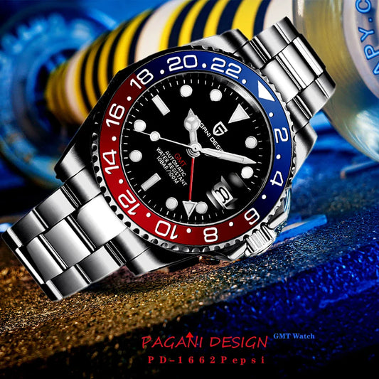 Dual Time Zone Chronograph Watch with Sapphire Glass