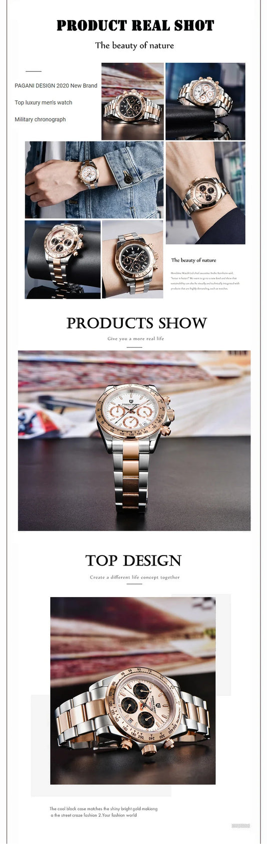 Elegant Stainless Steel Sports Watch with Sapphire Crystal