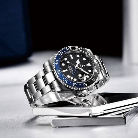 Dual Time Zone Chronograph Watch with Sapphire Glass