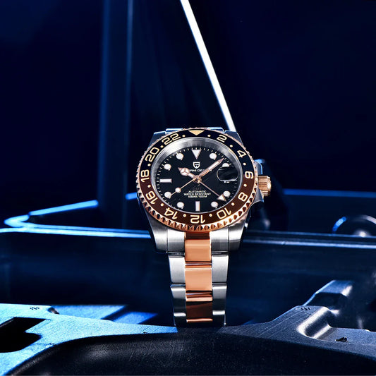 Dual Time Zone Chronograph Watch with Sapphire Glass