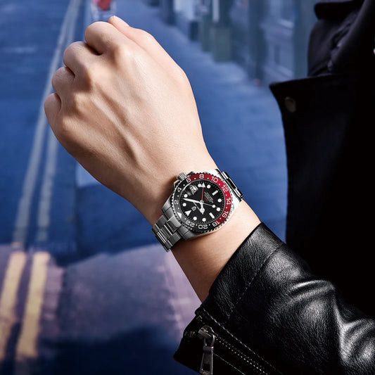 Dual Time Zone Chronograph Watch with Sapphire Glass